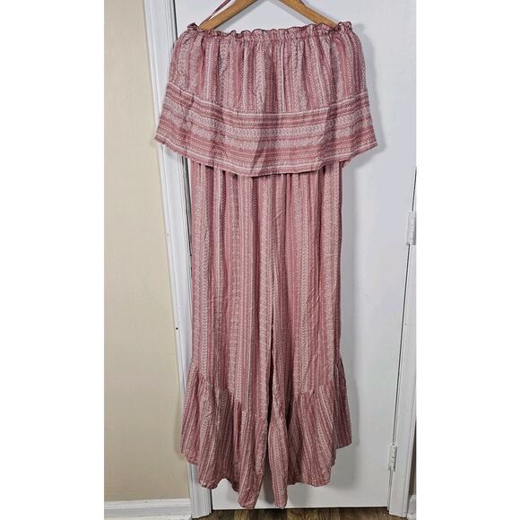 JAPNA Strapless Smocked Wide Leg Jumpsuit Boho Cottage Hippie Festival Sz XL - Picture 3 of 8